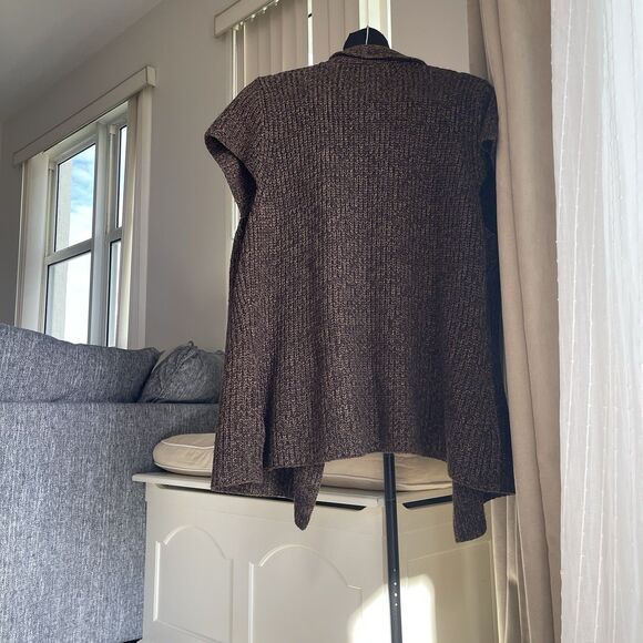 Ralph Lauren Mottled Brown Tan Silk Cashmere Cap Sleeve Sweater Open Front 2X - Picture 3 of 7